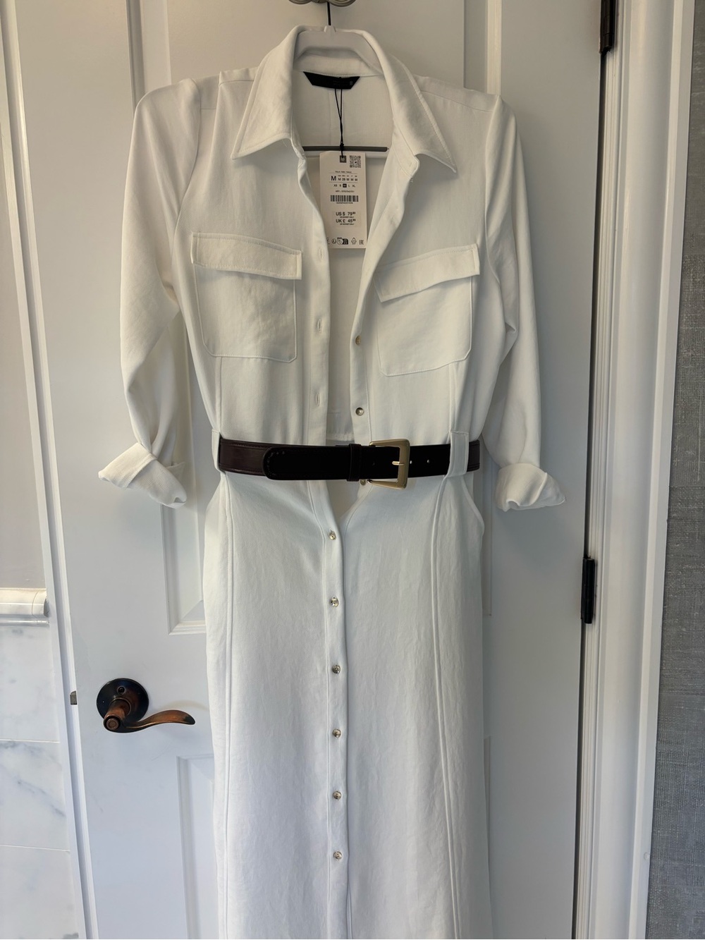Zara White Maxi Shirt Dress with Button Front - Picture 3 of 3
